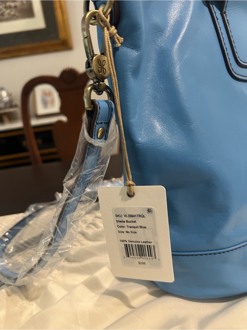 HOBO Sky Blue Leather Bucket Tote with Round Handles - Picture 5 of 8
